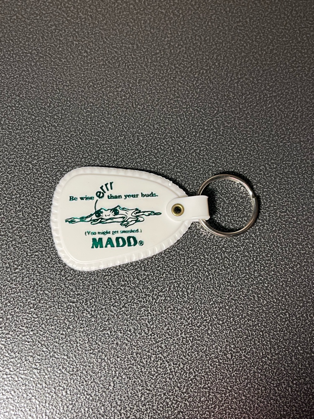 MADD White Vinyl Keychain with Green Logo